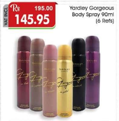 Yardley Gorgeous Body Spray 90ml (6 Refs)
