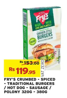 FRY'S CRUMBED - SPICED - TRADITIONAL BURGERS / HOT DOG - SAUSAGE / POLONY 320G - 380G