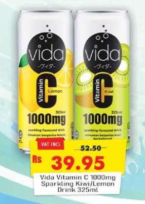 Vida Vitamin C 1000mg Sparkling Kiwi/Lemon Drink 325ml