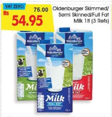 Oldenburger Skimmed Semi Skimmed/Full Fat Milk 1lt (3 Refs)