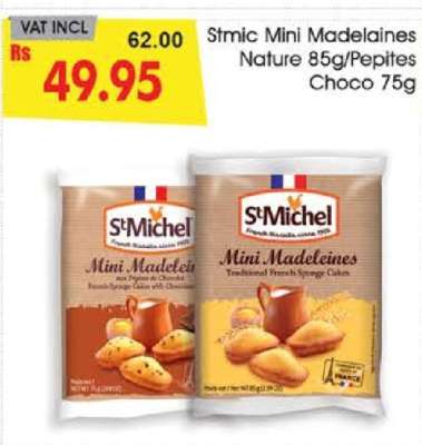 Stmic Mini Madelaines Nature 85g/Pepites Choco 75g