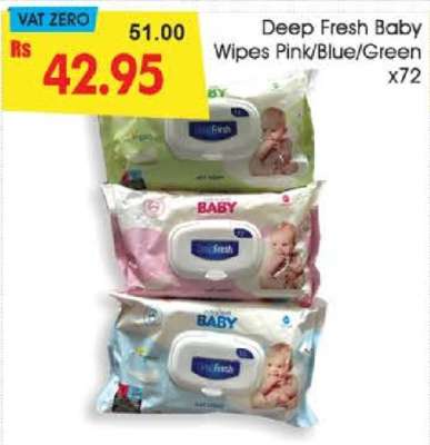 Deep Fresh Baby Wipes Pink/Blue/Green x72