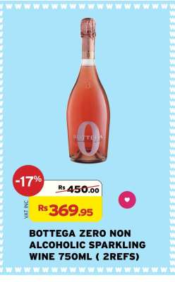 BOTTEGA ZERO NON ALCOHOLIC SPARKLING WINE 750ML (2REFS)