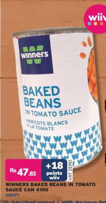 WINNERS BAKED BEANS IN TOMATO SAUCE CAN 410G