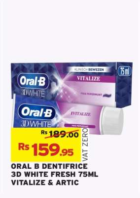 ORAL B DENTIFRICE 3D WHITE FRESH 75ML VITALIZE & ARTIC
