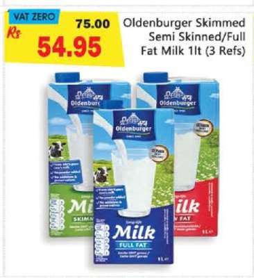 Oldenburger Skimmed/Semi Skinned Full Fat Milk 1lt (3 Refs)