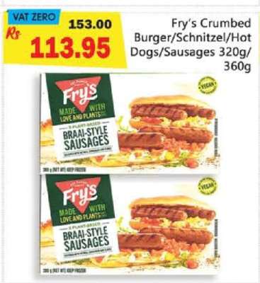 Fry's Crumbed Burger/Schnitzel/Hot Dogs/Sausages 320g/360g