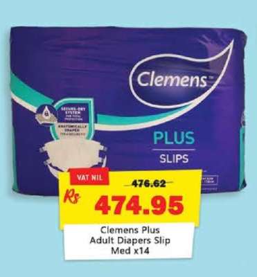 Clemens Plus Adult Diapers Slip Med x14