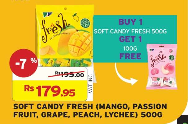 SOFT CANDY FRESH (MANGO, PASSION FRUIT, GRAPE, PEACH, LYCHEE) 500G