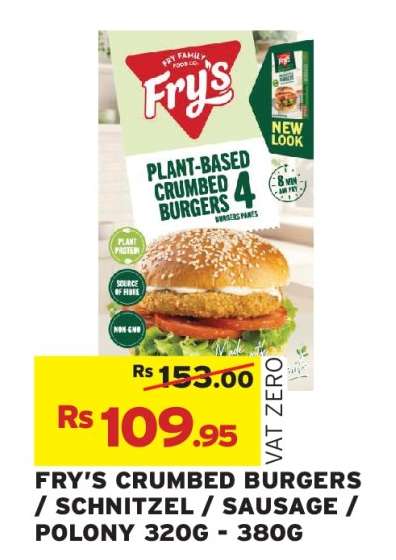FRY’S CRUMBED BURGERS / SCHNITZEL / SAUSAGE / POLONY 320G - 380G