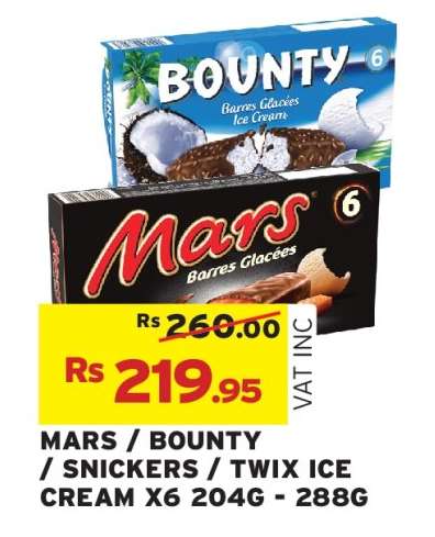 MARS / BOUNTY / SNICKERS / TWIX ICE CREAM X6 204G - 288G