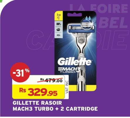 GILLETTE RASOIR MACH3 TURBO + 2 CARTRIDGE