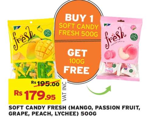 SOFT CANDY FRESH (MANGO, PASSION FRUIT, GRAPE, PEACH, LYCHEE) 500G