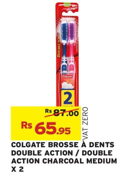 COLGATE BROSSE À DENTS DOUBLE ACTION / DOUBLE ACTION CHARCOAL MEDIUM X 2