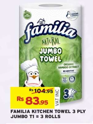 FAMILIA KITCHEN TOWEL 3 PLY JUMBO T1 = 3 ROLLS