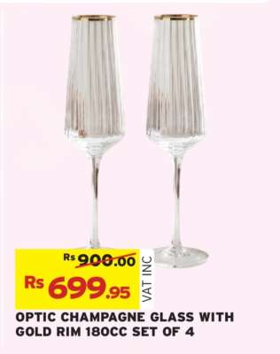 OPTIC CHAMPAGNE GLASS WITH GOLD RIM 180CC SET OF 4