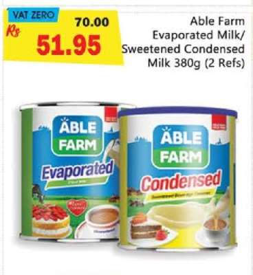 Able Farm Evaporated Milk/Sweetened Condensed Milk 380g (2 Refs)