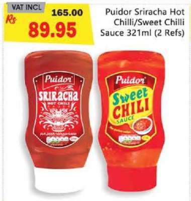Puidor Sriracha Hot Chilli/Sweet Chilli Sauce 321ml (2 Refs)