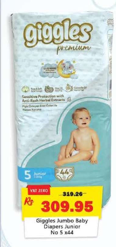 Giggles Jumbo Baby Diapers Junior No 5 x44