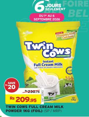 TWIN COWS FULL CREAM MILK POWDER 1KG FOIL