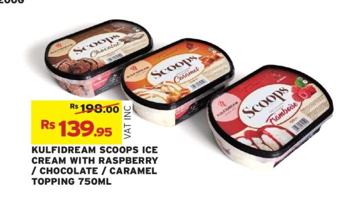 KULFIDREAM SCOOPS ICE CREAM WITH RASPBERRY / CHOCOLATE / CARAMEL TOPPING 750ML