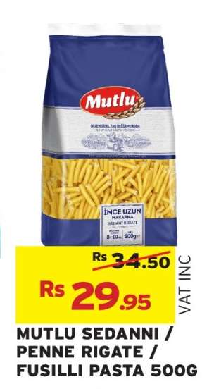 MUTLU SEDANNI / PENNE RIGATE / FUSILLI PASTA 500G