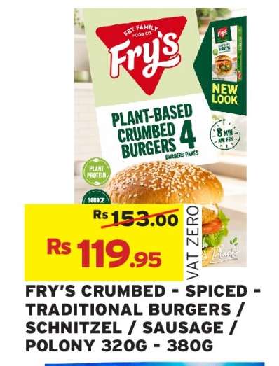 FRY’S CRUMBED - SPICED - TRADITIONAL BURGERS / SCHNITZEL / SAUSAGE / POLONY 320G - 380G