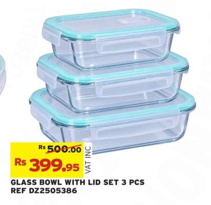GLASS BOWL WITH LID SET 3 PCS