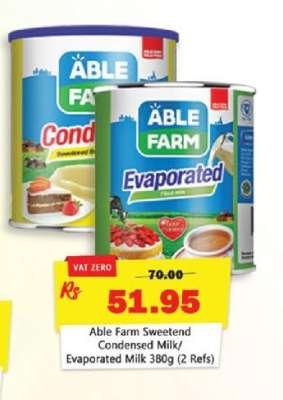 Able Farm Sweetened Condensed Milk/Evaporated Milk 380g (2 Refs)