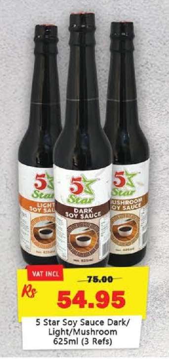 5 Star Soy Sauce Dark/Light/Mushroom 625ml (3 Refs)