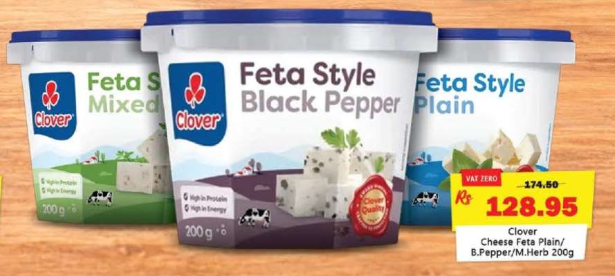 Clover Cheese Feta Plain/B.Pepper/M.Herb 200g