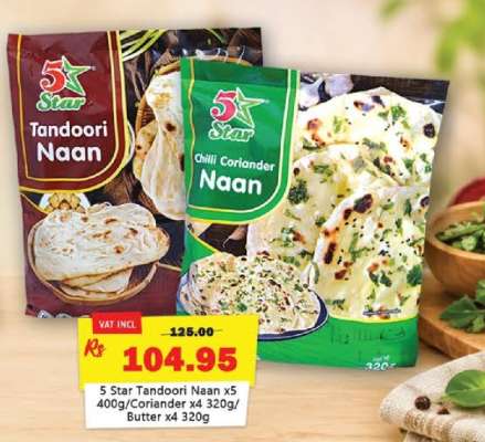 5 Star Tandoori Naan x5 400g/Coriander x4 320g/Butter x4 320g