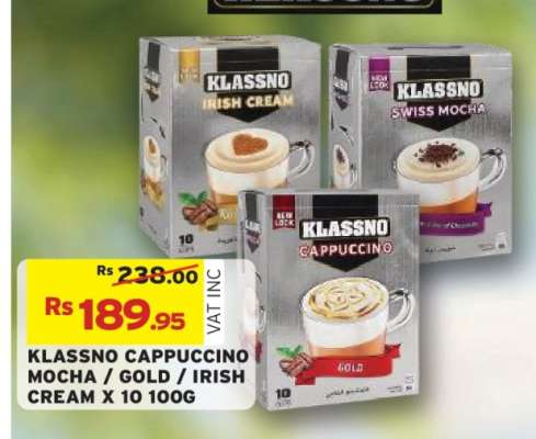 KLASSNO CAPPUCCINO MOCHA / GOLD / IRISH CREAM X 10 100G