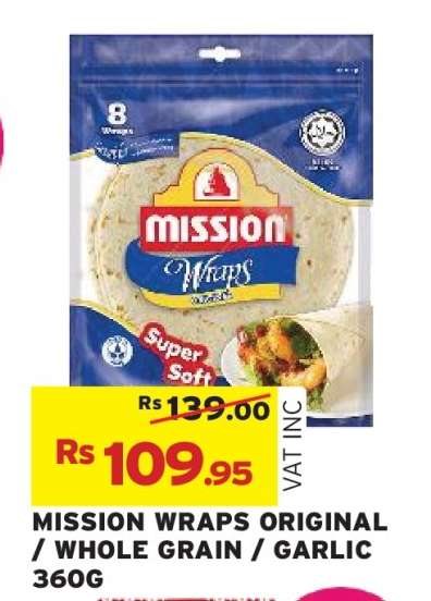 MISSION WRAPS ORIGINAL / WHOLE GRAIN / GARLIC 360G