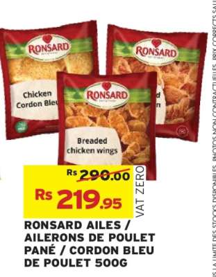 RONSARD AILES / AILERONS DE POULET PANÉ / CORDON BLEU DE POULET 500G