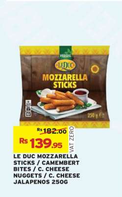LE DUC MOZZARELLA STICKS / CAMEMBERT BITES / C. CHEESE NUGGETS / C. CHEESE JALAPENOS 250G