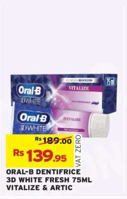 ORAL B DENTIFRICE 3D WHITE FRESH 75ML VITALIZE & ARTIC
