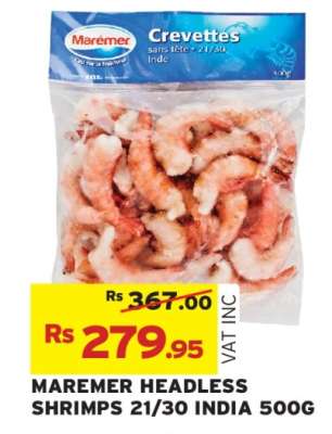 MARÉMER HEADLESS SHRIMPS 21/30 INDIA 500G
