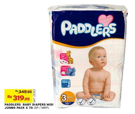 PADDLERS BABY DIAPERS MIDI JUMBO PACK X 70