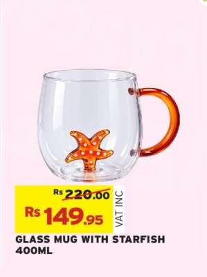 GLASS MUG WITH STARFISH 400ML