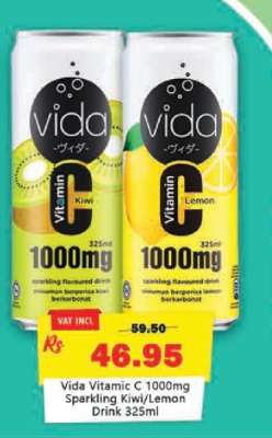 Vida Vitamic C 1000mg Sparkling Kiwi/Lemon Drink 325ml