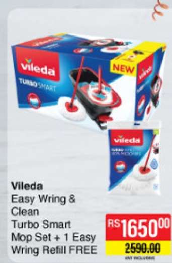 Vileda Easy Wring & Clean Turbo Smart Mop Set + 1 Easy Wring Refill FREE