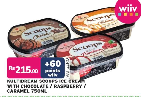 KULFIDREAM SCOOPS ICE CREAM WITH CHOCOLATE / RASPBERRY / CARAMEL 750ML