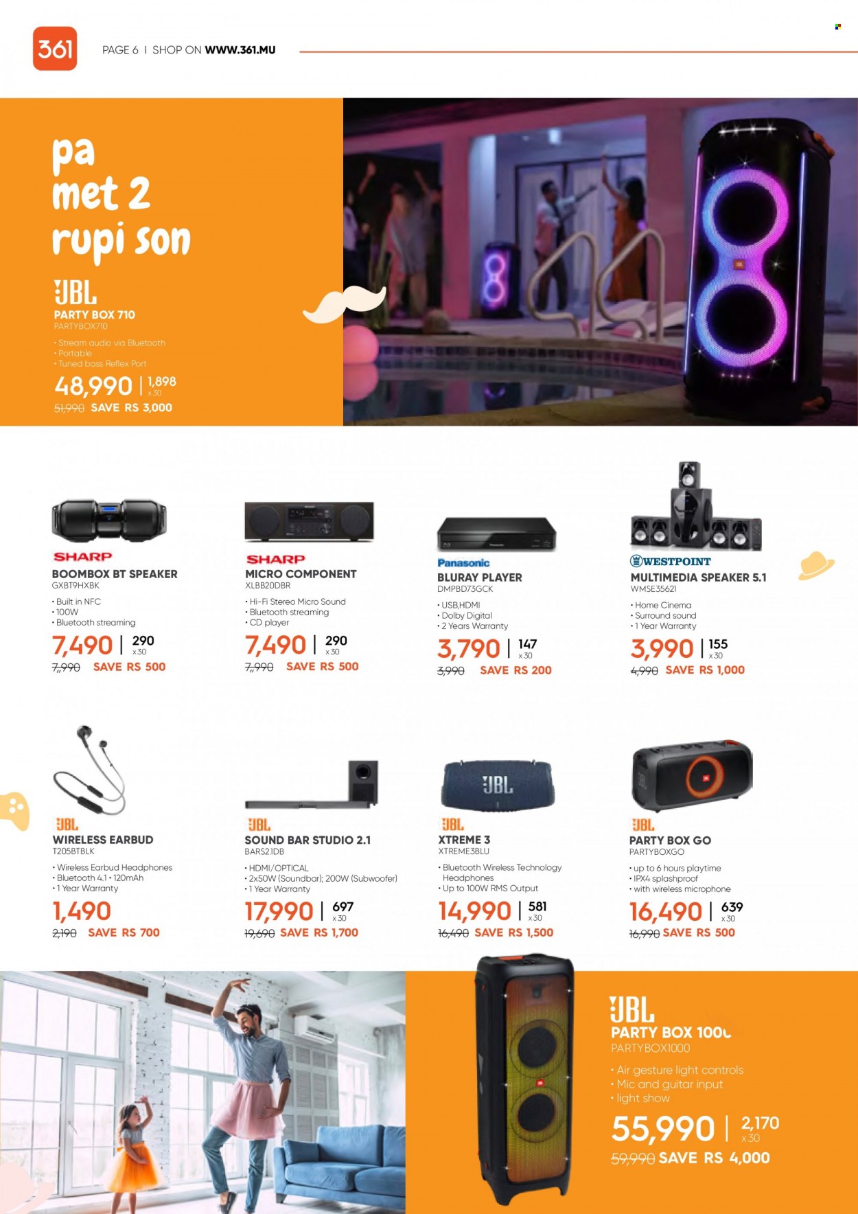thumbnail - 361 Catalogue - 14.06.2022 - 23.06.2022 - Sales products - Blu-ray, home theater, hi-fi, cd player, speaker, subwoofer, sound bar, microphone, headphones. Page 6.