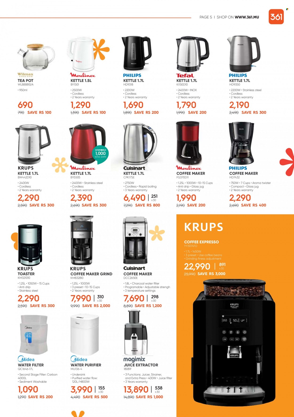 thumbnail - 361 Catalogue - 14.05.2022 - 13.06.2022 - Sales products - coffee machine, kettle, juicer, water filter, water purifier, toaster. Page 5.