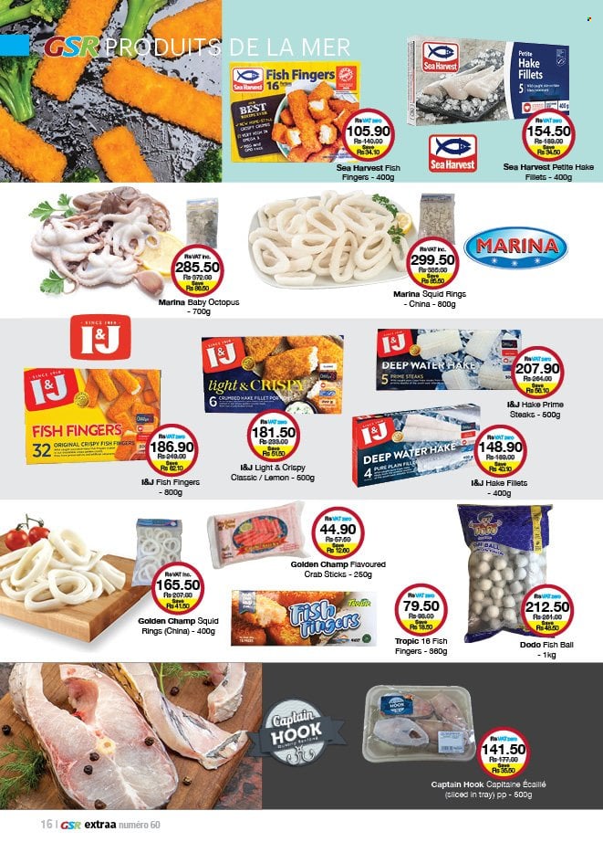 thumbnail - GSR Catalogue - 21.06.2022 - 17.07.2022 - Sales products - squid, octopus, hake, crab, fish fingers, squid rings, Sea Harvest, fish sticks, steak. Page 16.