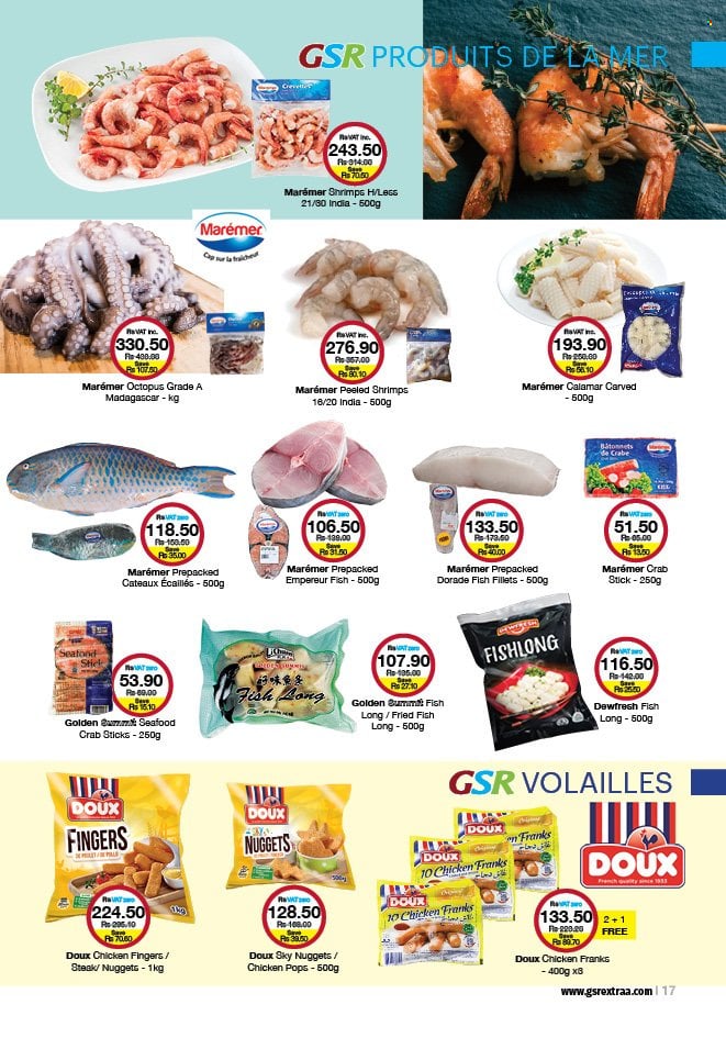 thumbnail - GSR Catalogue - 21.06.2022 - 17.07.2022 - Sales products - fish fillets, octopus, seafood, crab, fish, shrimps, fried fish, nuggets, chicken frankfurters, steak. Page 17.