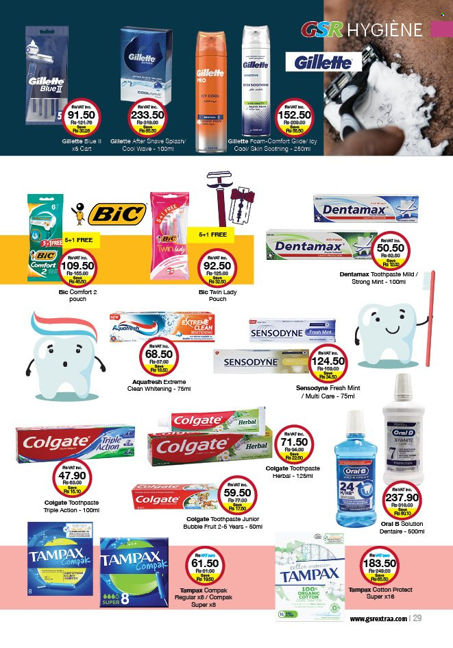 thumbnail - GSR Catalogue - 21.06.2022 - 17.07.2022 - Sales products - WAVE, toothpaste, Gillette, after shave, BIC, Colgate, Tampax, Oral-B, Sensodyne. Page 29.