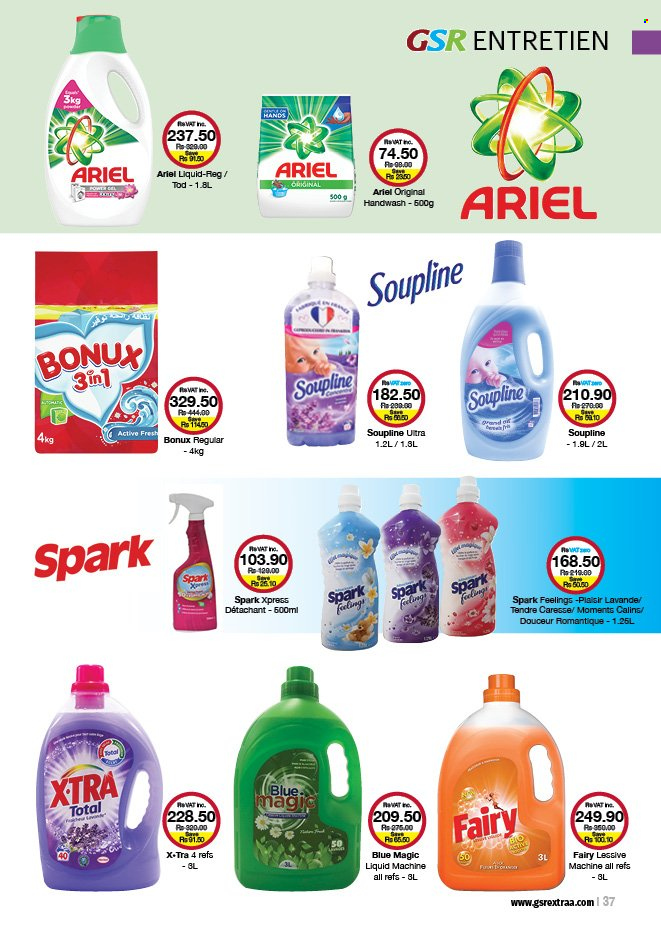 thumbnail - GSR Catalogue - 21.06.2022 - 17.07.2022 - Sales products - Fairy, Ariel, Bonux, XTRA, hand wash, Moments. Page 37.