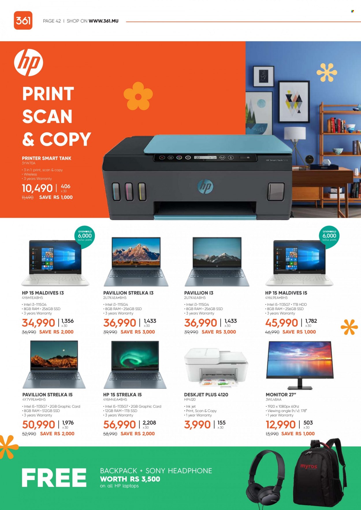 361 Catalogue - 14.05.2022 - 13.06.2022 - Sales products - Sony, Intel, Hewlett Packard, laptop, headphones, printer, monitor. Page 42.